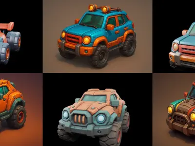 Stylized Car Advanced model bundle 11 pack 100 glb 3D model
