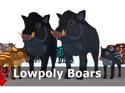 LowPoly Boars pack Low-poly 3D model