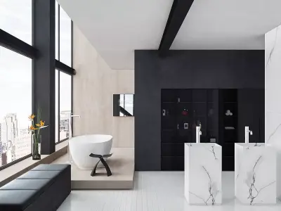 Bathroom 2 PBR modern with walls and marble floors 3D model