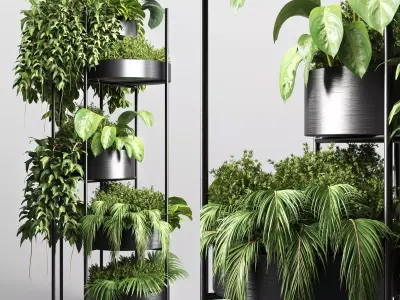 Indoor plant plant stand metal vase 08 3D model