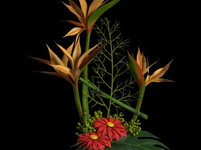 Gerbera plants in vase 3D model