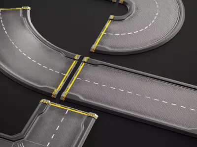 Sci-fi Modular Road Kitbash PBR  Low-poly 3D model