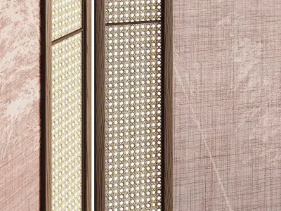 Screen with rattan and fabric 3D model