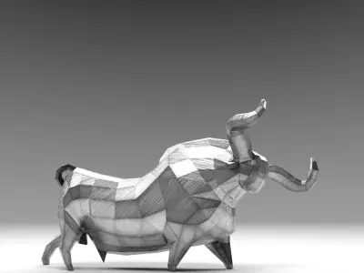 Geometric metal white bull figurine Low-poly 3D model