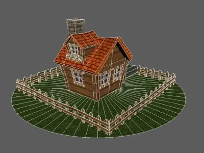 Low Poly House - Game Ready wooden with roof Low-poly 3D model