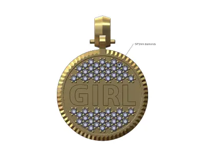 Girl diamond iced fluted bezel pendant with bail 3D print model