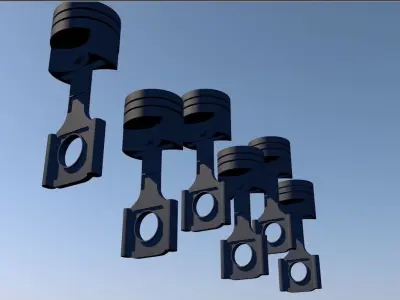 Pistons of the inline 6 engine Low-poly 3D model