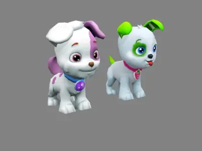 Cartoon puppy - white male dog - Pet dog Low-poly 3D model