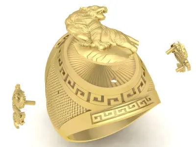 Luxury Tiger Dragon Signet Ring for Men 3655 3D print model