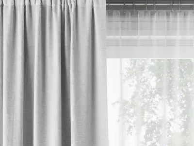 Realistic Curtain set room with curtains and wooden floor Low-poly 3D model