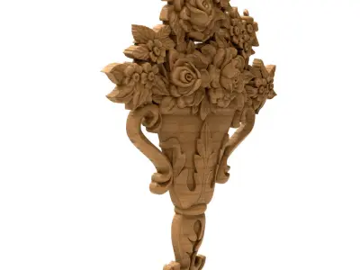 3D Model STL Decoration carved wooden vase with roses 3D model