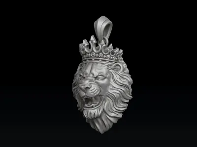 Lion With Crown Pendant  Royal 3D Printable Jewelry Model 3D print model
