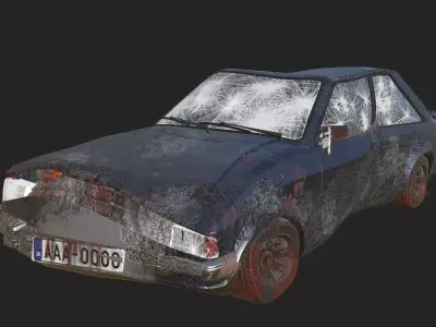 Dirty and Bloody Wrecked Ford  Low-poly 3D model
