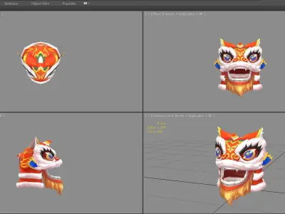 Cartoon lion dance head set  Low-poly 3D model