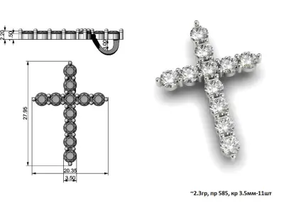 G0504 diamond cross pendant 3D print model
