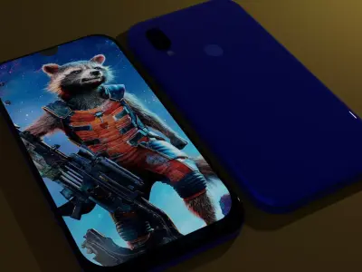 Redmi 7 phone with raccoon Low-poly 3D model