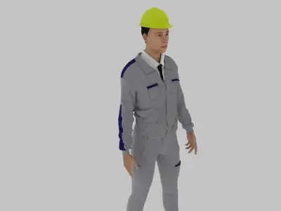 Engineer worker wearing hard hat Low-poly 3D model