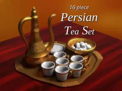 16 Piece Persian Tea Set 3D model