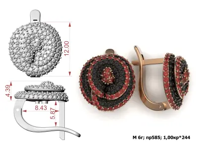 G0114 rose gold earrings with sapphires 3D print model