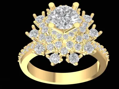 Luxury Snowflake Diamond Cluster Ring for Women  2692 3D print model