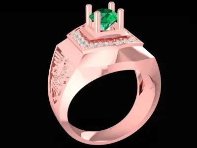 Luxury Hexagon Green Gemstone Men Ring 3D Model 2256 3D print model