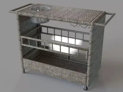 Puerta Outdoor Wicker Bar Cart With Ice Pail 3D model