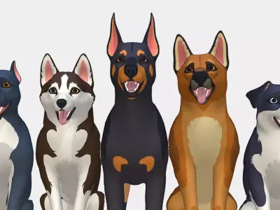 Cartoon Dogs Pack Low-poly 3D model