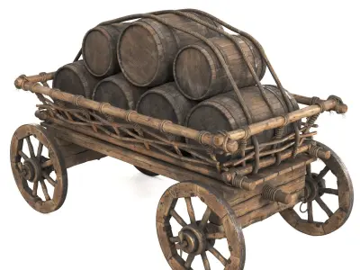 Medieval cart with barrels 3D model