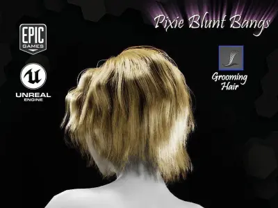 Pixie Blunt Bangs Groom Real-Time Hairstyle Unreal Engine 4  Low-poly 3D model