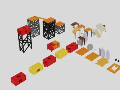 low-poly junkyard platform set Low-poly 3D model