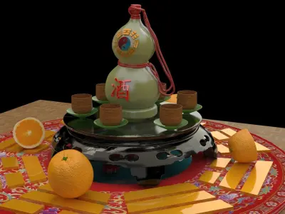 Chinese gourd wine bottle   3D model