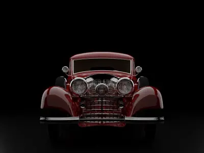 1930-50s Antique game-ready rigged drivable car with interiors Low-poly 3D model