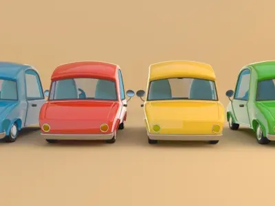 Colorful Low Poly Cartoonist Cute  3D Cars Low-poly 3D model