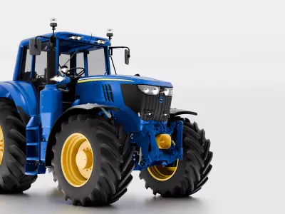 Blue John Deere 6195M Utility Tractor Premium Model low-poly  Low-poly 3D model