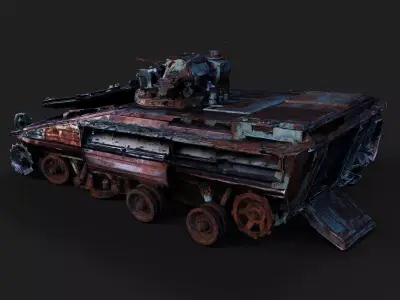 war destroyed APC vehicle burned wreck PBR photogrammetry Low-poly 3D model