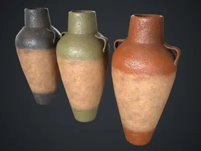 Vase Old Painted Pack Low-poly 3D model