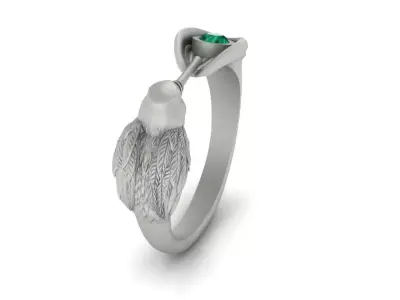 Hummingbird ring with water lily and gemstone 3D model 3D print model