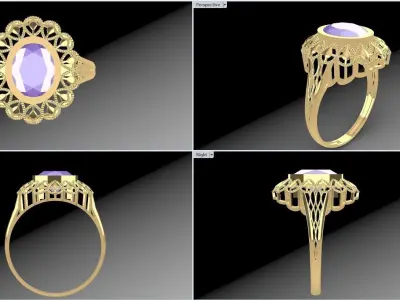 10R01 amethyst ring gold Free 3D print model