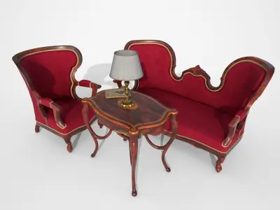 Living room furniture set Low-poly 3D model