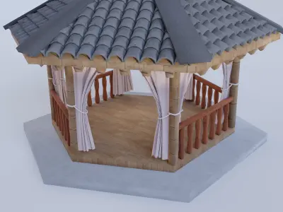 Summerhouse with plants and interior 3D model