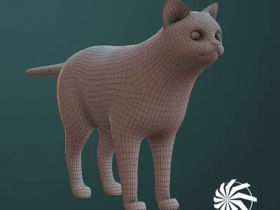 Cat - British  Silver Tabby - Young Kitten - Rigged Custom Low-poly 3D model