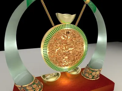 Chinese yuanbao with fu and drag carving pattern 3D model