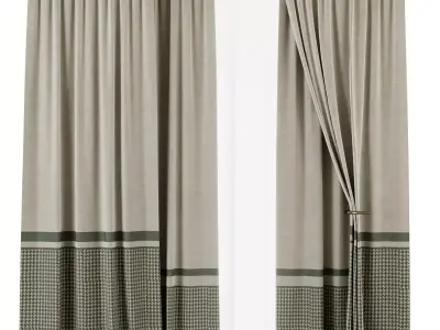 Curtain with rod 50 ptternend curtain HBH corona Low-poly 3D model