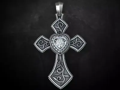 Cross with hearts and patterns stylish decoration 249 3D print model