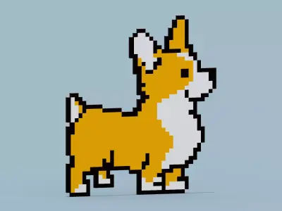 Pixel Corgi Symbol Low-poly 3D model