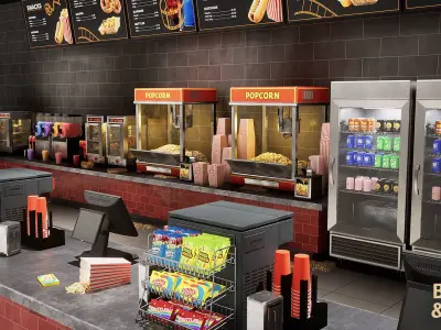 Movie Theater Scene with Foyer Low-poly 3D model