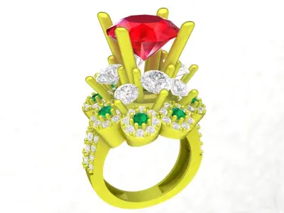 Luxury Ruby Halo Crown Ring for Women 3D Model  4336 3D print model