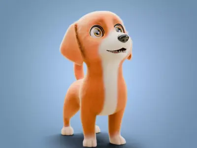 Cute Cartoon Dog Low-poly 3D model