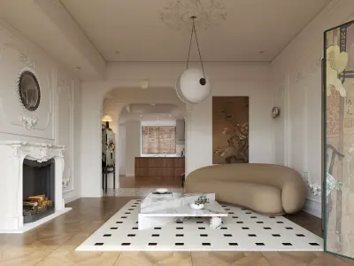 Luxury living and dining room interior 471 3D model