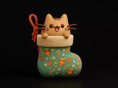 Adorable Cat in Christmas Stocking Cute Holiday Cat Ornament 3D print model